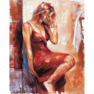 Rode Passie: Olieverf Vrouwenschilderij foto 1