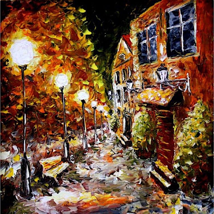 Olieverf schilderij maastricht bij nacht foto 1