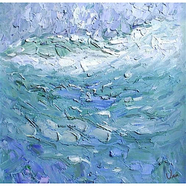 Olieverf schilderij blauw water foto 1
