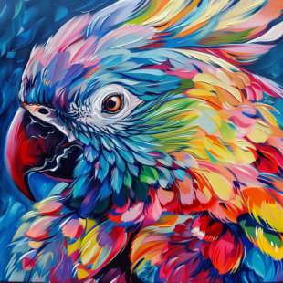 Paradijsvogel Echo's: Kleurrijk Papagaai Olieverf Schilderij foto 1