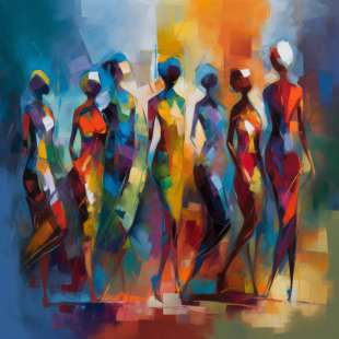 Zeven Ritmes: Abstracte Dans van Vrouwen | Olieverf foto 1