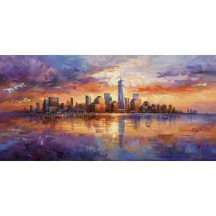 Dageraad Dromen: Betoverende Stad Skyline olieverfschilderij foto 1