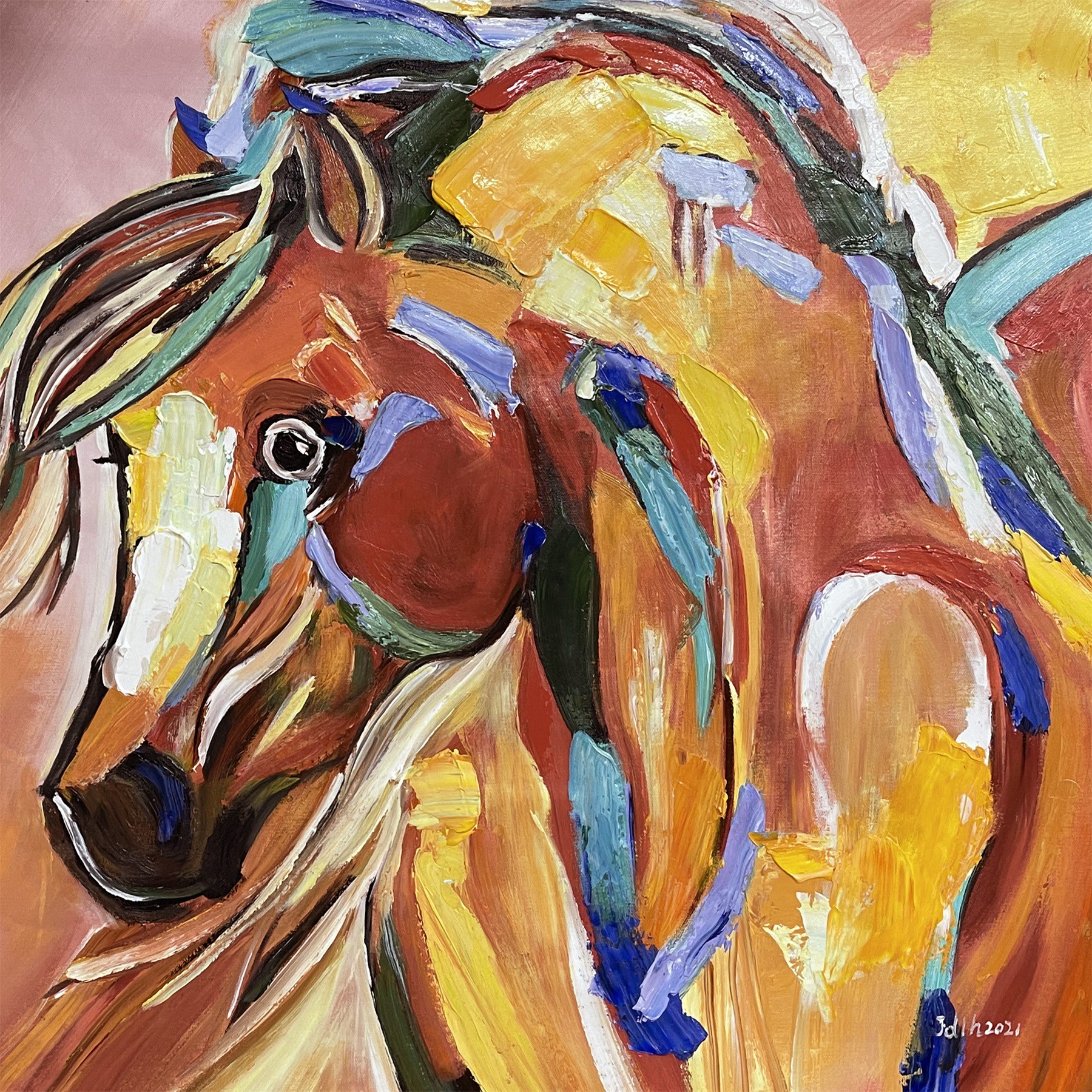 Dek de tafel incident Geometrie Schilderij kleurrijk paard - Kopen | Kunst voor in huis