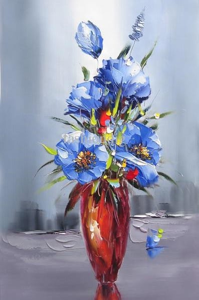Groenland hoofd werk Schilderij Blauwe bloemen - te koop | Kunst voor in huis