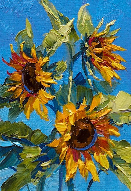Olieverfschilderij van zonnebloemen foto 1