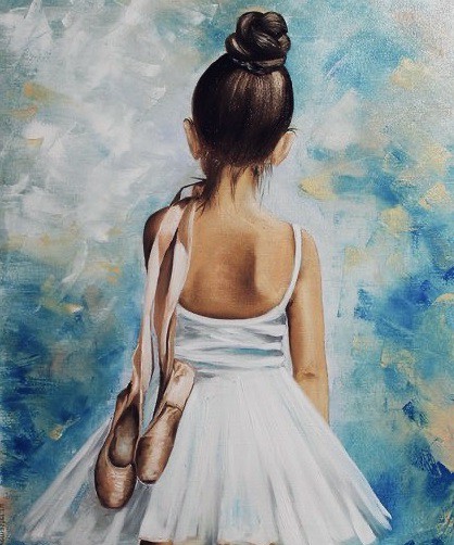 Olieverfschilderij van een kleine ballerina foto 2