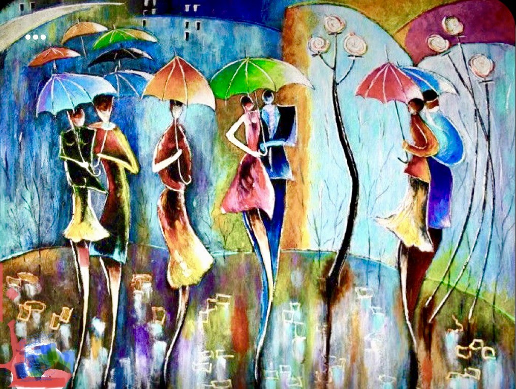 Olieverfschilderij dansende regen - kopen foto 1