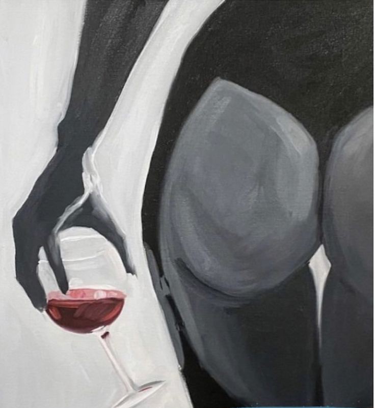 Prachtig olieverfschilderij billen en rode wijn foto 1