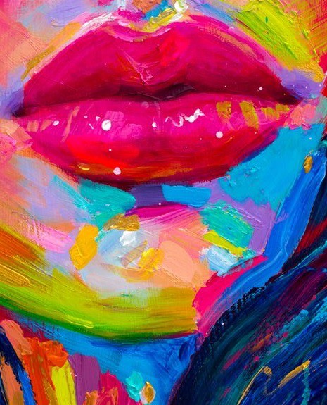 Schilderij roze lippen foto 1