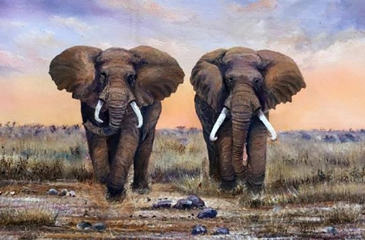 Dieren schilderij Twin Olifant - Te koop foto 2