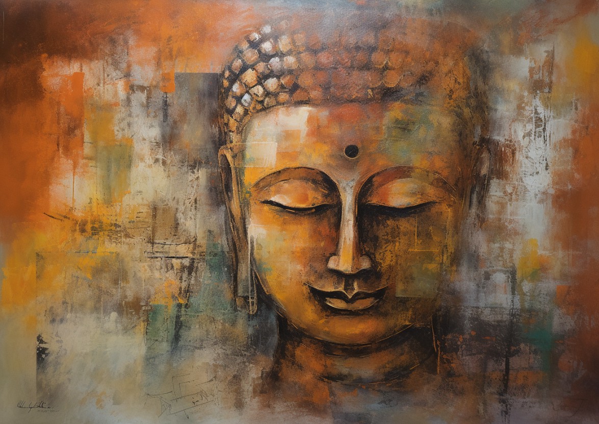 Boeddha's Eeuwige Sereniteit: Olieverf Kunstwerk foto 1