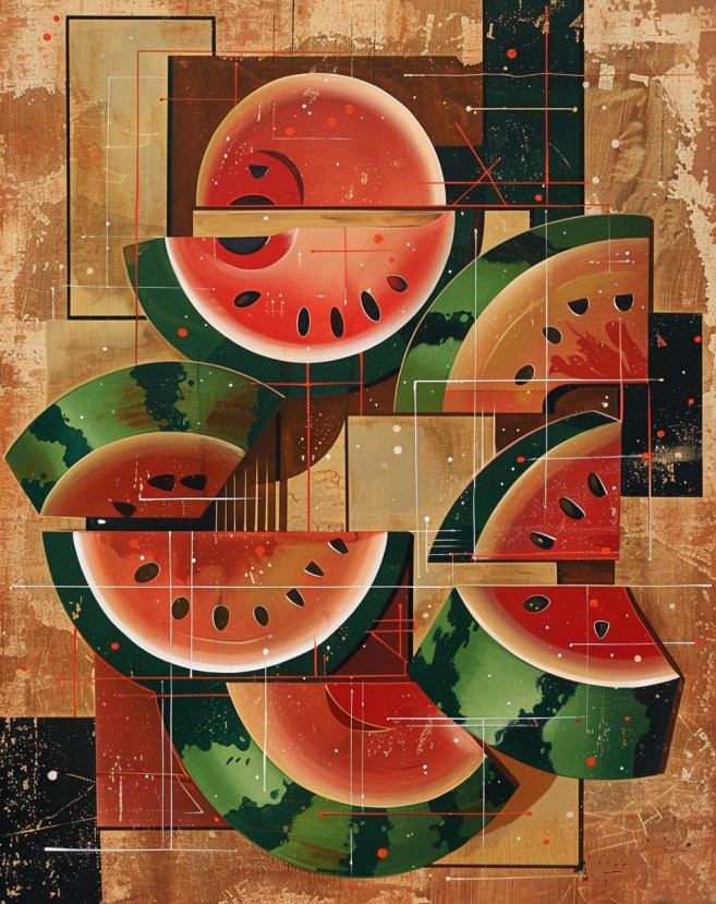 Watermeloen Whimsy: Kunstzinnig Portret in Olieverf foto 1