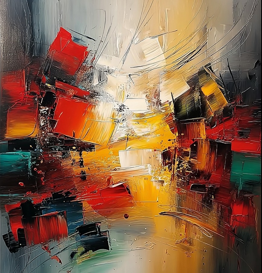 Modern abstract olieverfschilderij – dik impasto & populaire kleuren foto 1