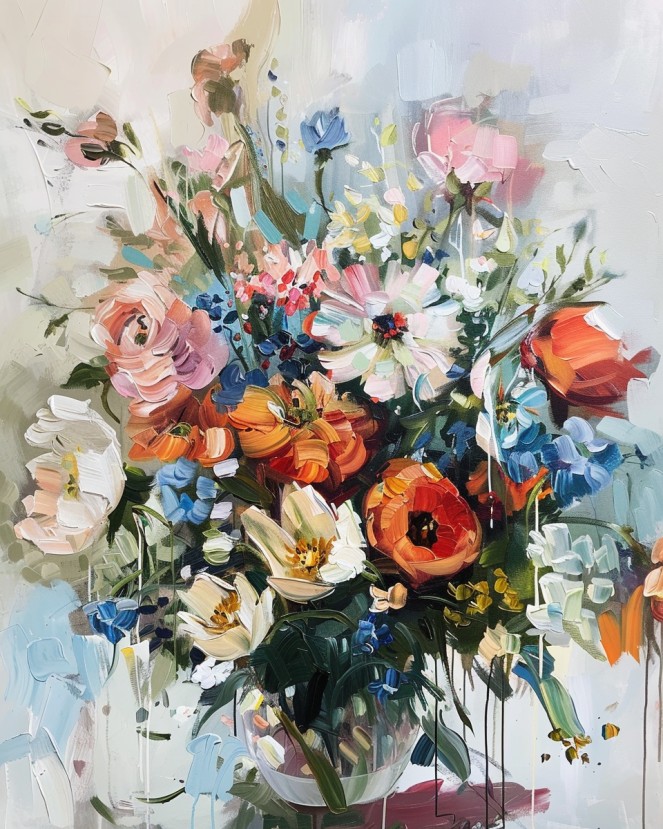 Bloemenpracht in Olieverf – Handgeschilderd Schilderij foto 1