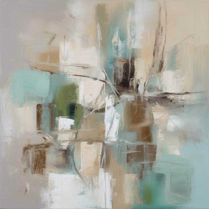 Verstilde Reflectie – Abstract Schilderij in Aardetinten foto 1