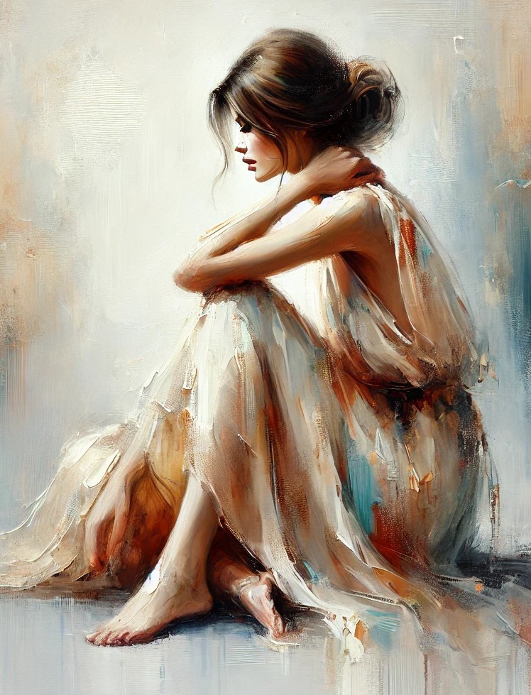 Olieverfschilderij vrouw – Stilte in Gedachten | Kunstvoorinhuis foto 1