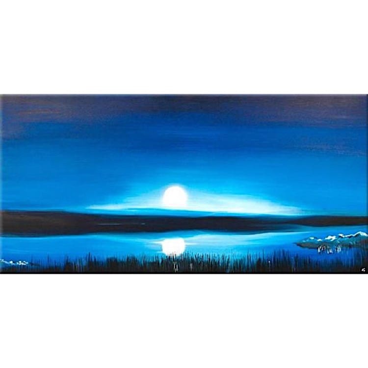 Landschap Schilderij Blauwe Gloed foto 1
