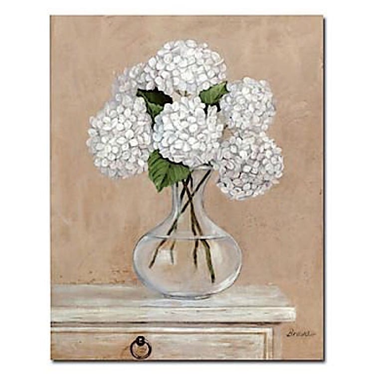 Schilderij witte bloemen in vaas foto 1