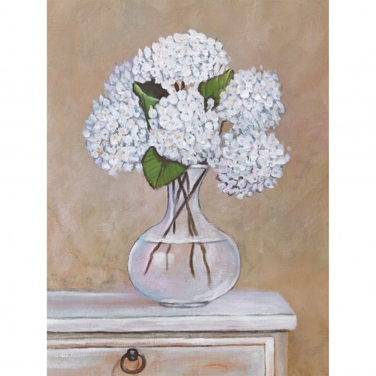 extreem menigte Silicium Schilderij witte bloemen in vaas | Kunst voor in huis