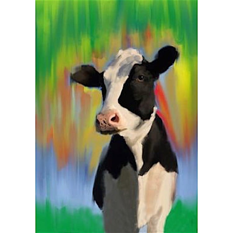 Handgeschilderd - Schilderij kleurrijke koe foto 1