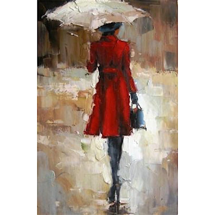 Schilderij vrouw in rood foto 1