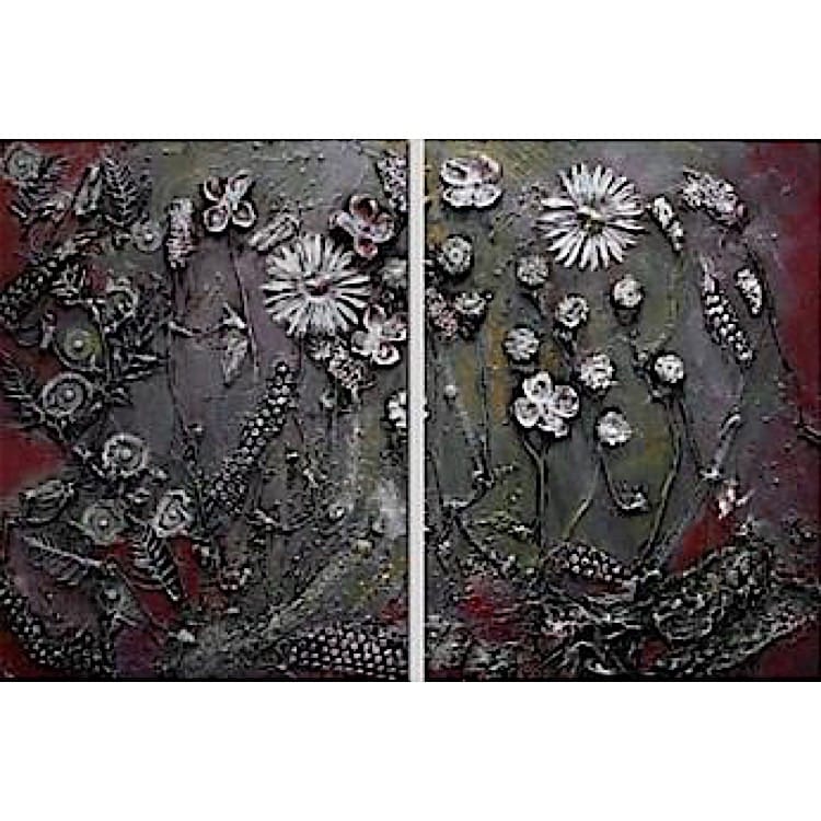 Schilderij zilveren bloemen foto 1