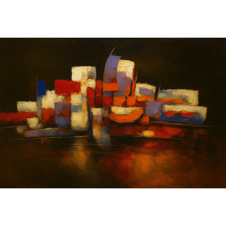 Stad in Vlammenlicht – Abstract schilderij foto 1