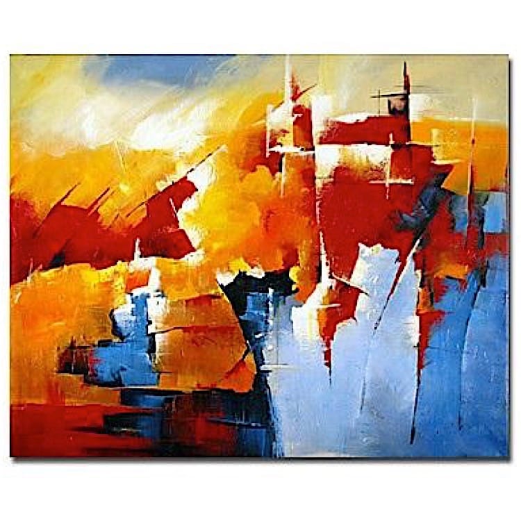Abstract Schilderij blauw oranje rood - Kopen foto 1