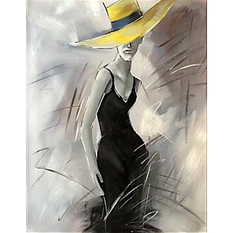 Schilderij vrouw met gele hoed foto 1