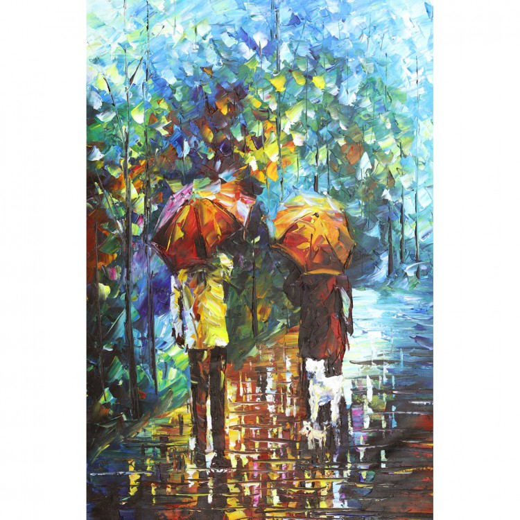 Landschap Schilderijen wandelen in de regen foto 2