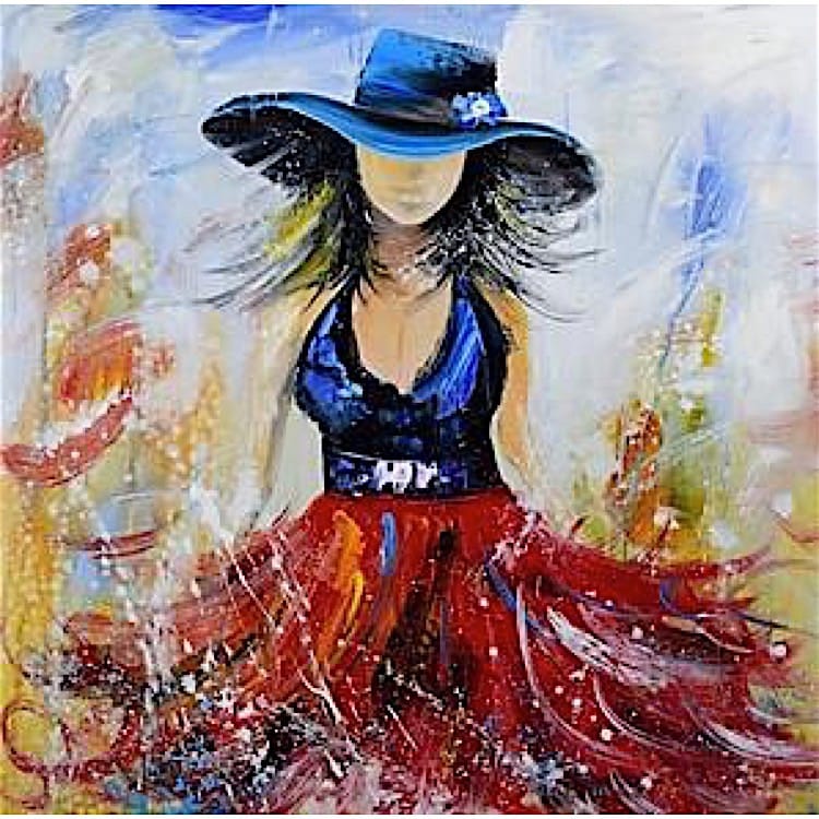 Olieverf schilderij vrouw in rode rok foto 1