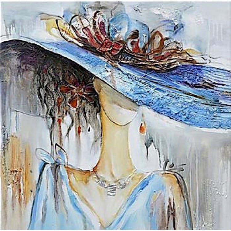 Schilderij vrouw met blauwe hoed - Kopen foto 2