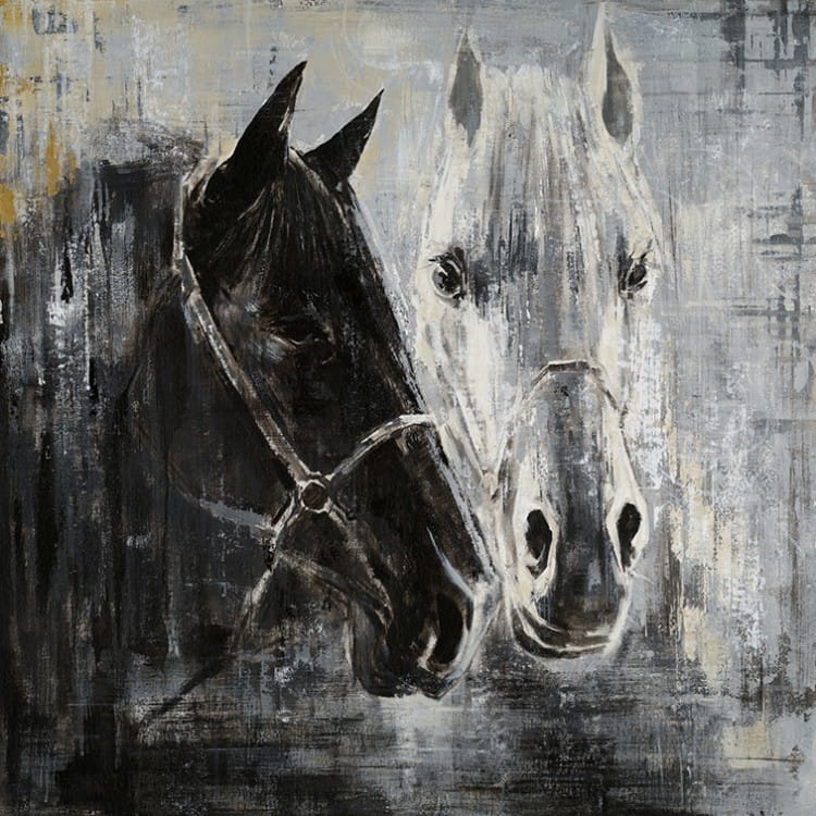 Schilderij van Paard in zwart wit - Te koop foto 1