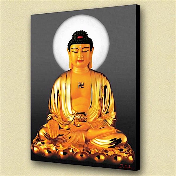 Olieverf schilderij Boeddha Sabai foto 1