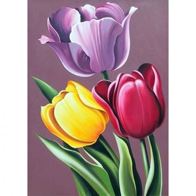 Olieverf bloemen Schilderij 3 tulpen foto 1