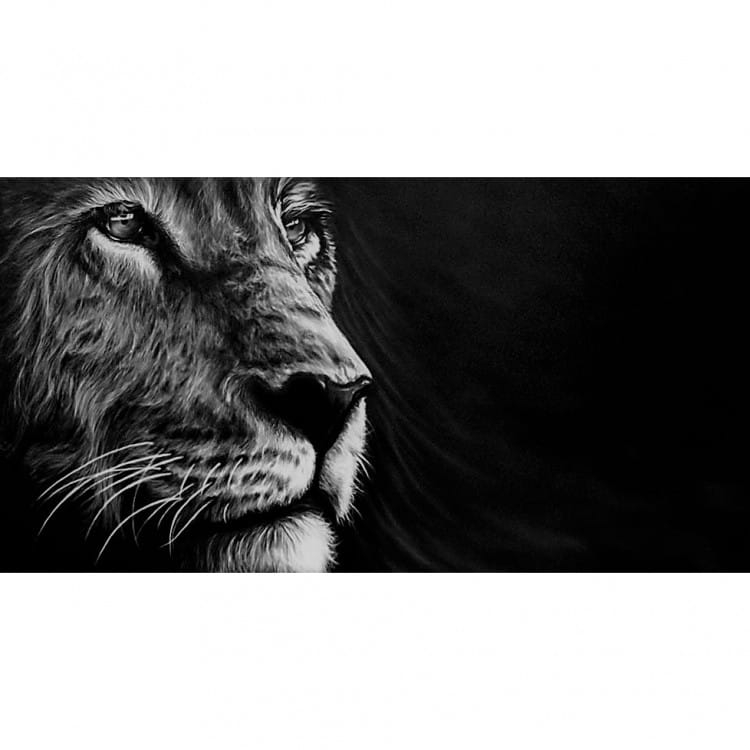 Schilderij turende leeuw foto 1