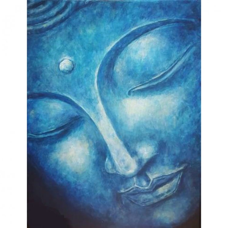 Boeddha olieverf schilderij blauw - Te koop foto 1