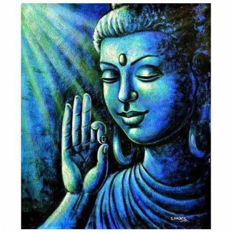 Boeddha olieverf schilderij diep blauw - Kopen foto 1
