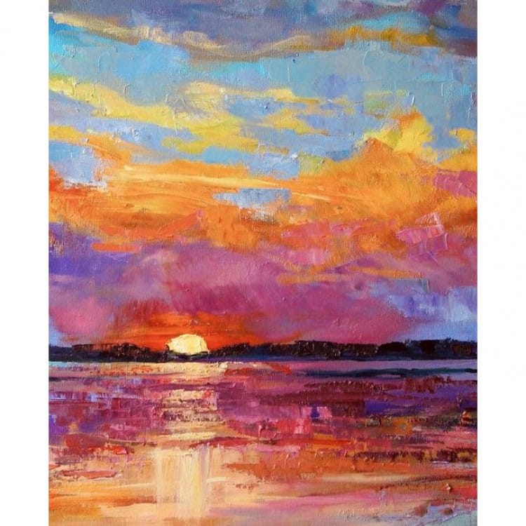 Schilderij kleurrijke zonsondergang foto 1