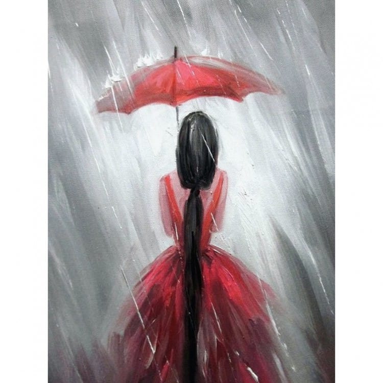 Olieverf schilderij rode paraplu foto 1