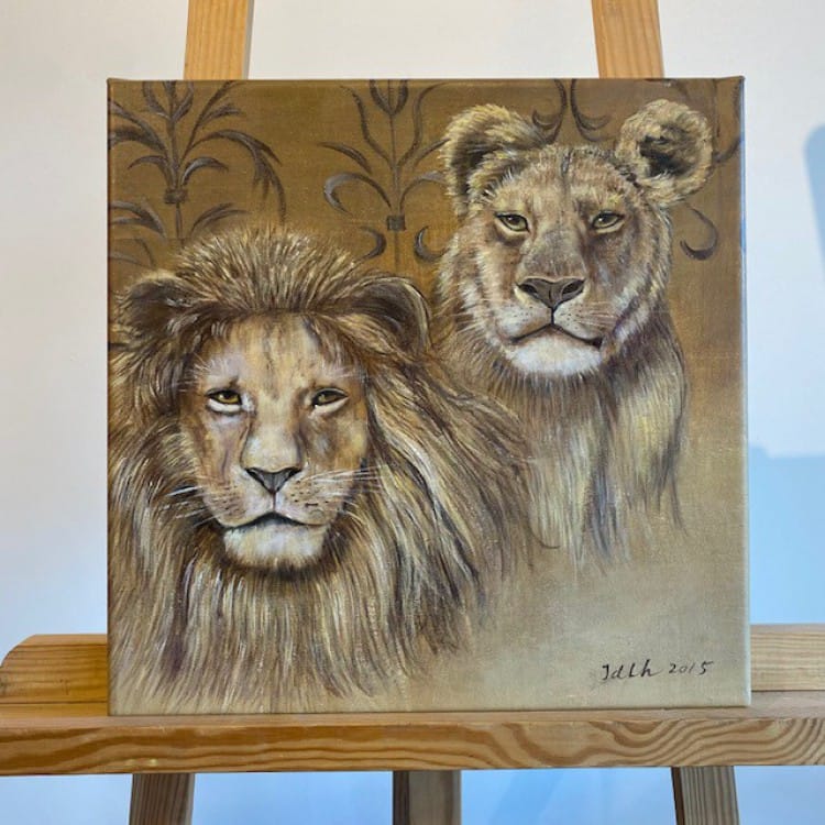 Uitverkoop schilderij de leeuw en leeuwin foto 1