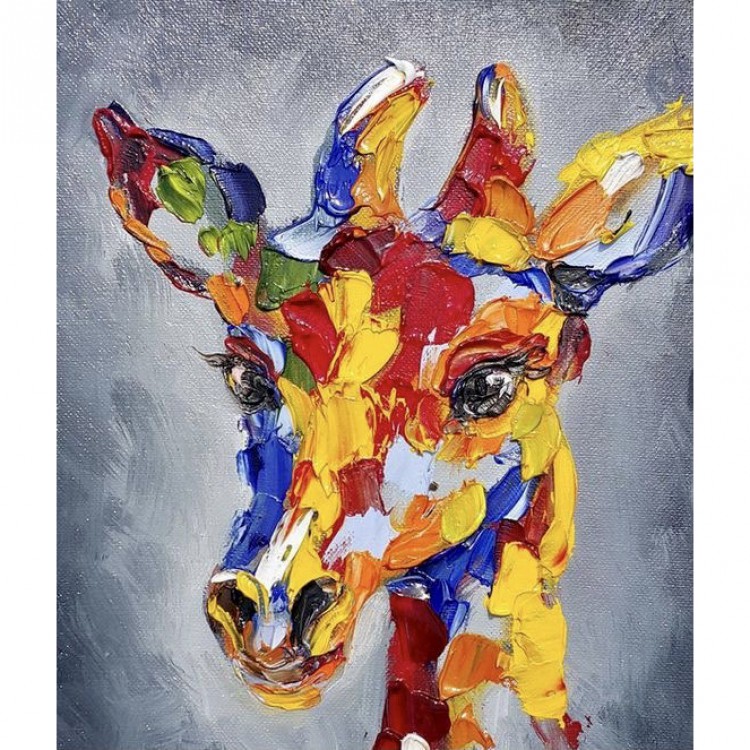 Olieverfschilderij kleurrijke giraffe foto 1