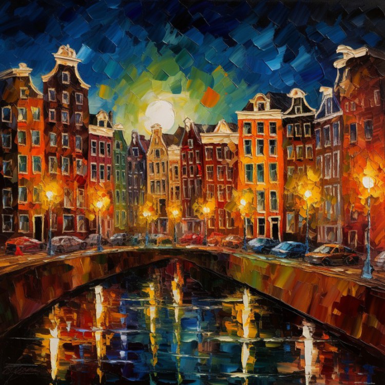 Olieverf Schilderij Amsterdam City View - Kopen foto 1