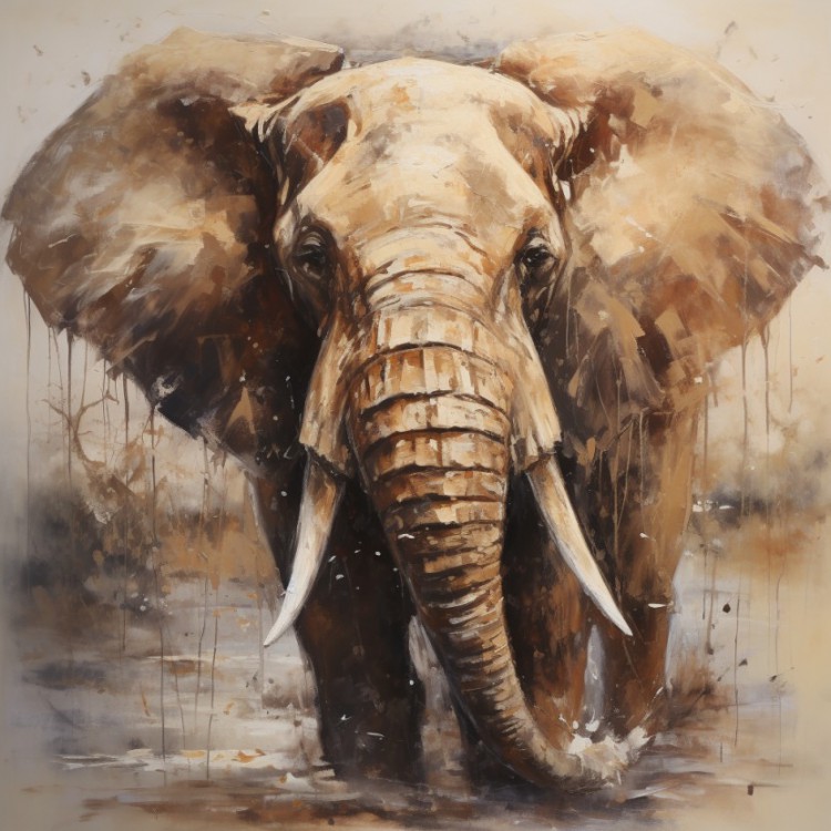 Majestueuze Tocht: Olieverfschilderij van een Olifant foto 1