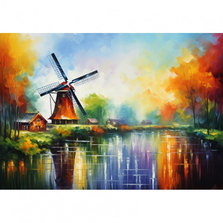 Hollandse Dromen: Schilderij van Molen en Dorp foto 1