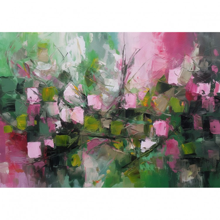 Pastelkleurige Droom: Abstract Schilderij in Roze, Groen, Geel foto 1