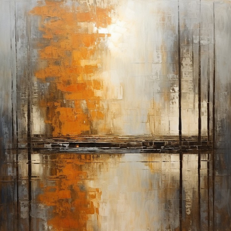 Herfstmelodie: Abstract Schilderij in Bruin, Zwart en Oranje foto 1