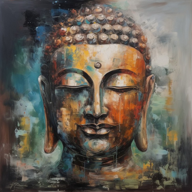 Sereniteit van de Ziel: Boeddha Schilderij Verbeeldt Vrede foto 1