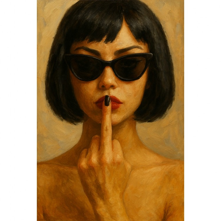 No Comment – Brutaal vrouwelijk portretschilderij met attitude foto 1