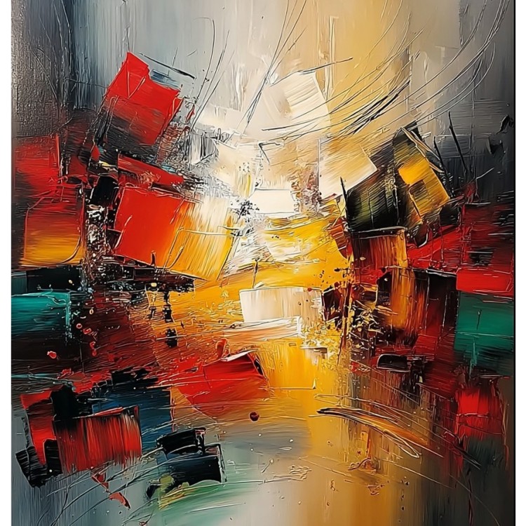 Modern abstract olieverfschilderij – dik impasto & populaire kleuren foto 1